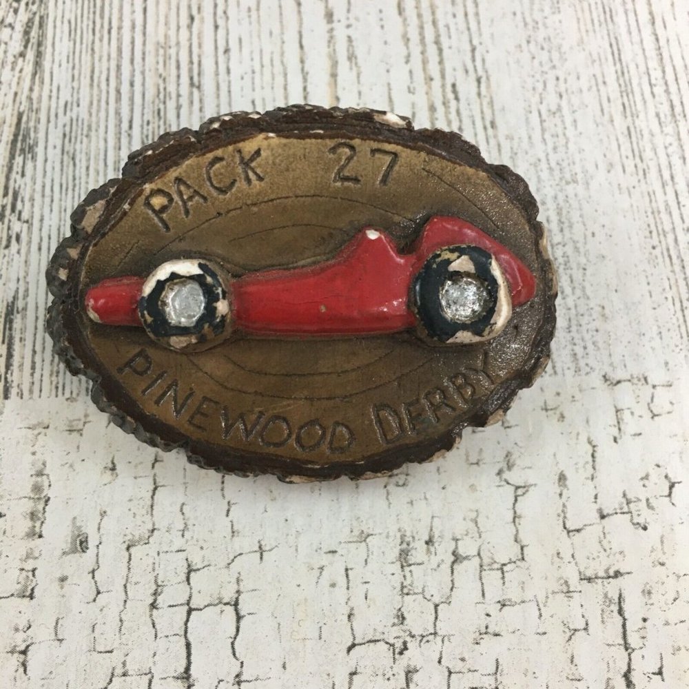 Pinewood Derby Car Pack 27 Boy Scout Neckerchief Slide Vtg 1960s